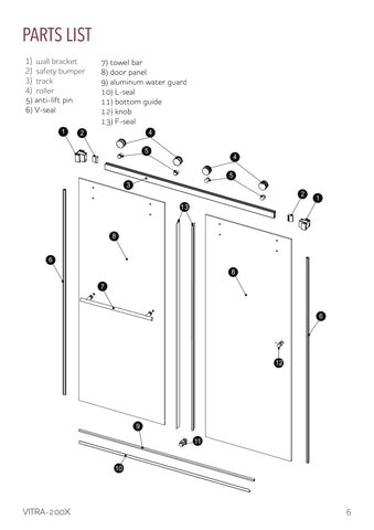 Eurotech Showers VITRA-200 installation guide shot outlines setup steps