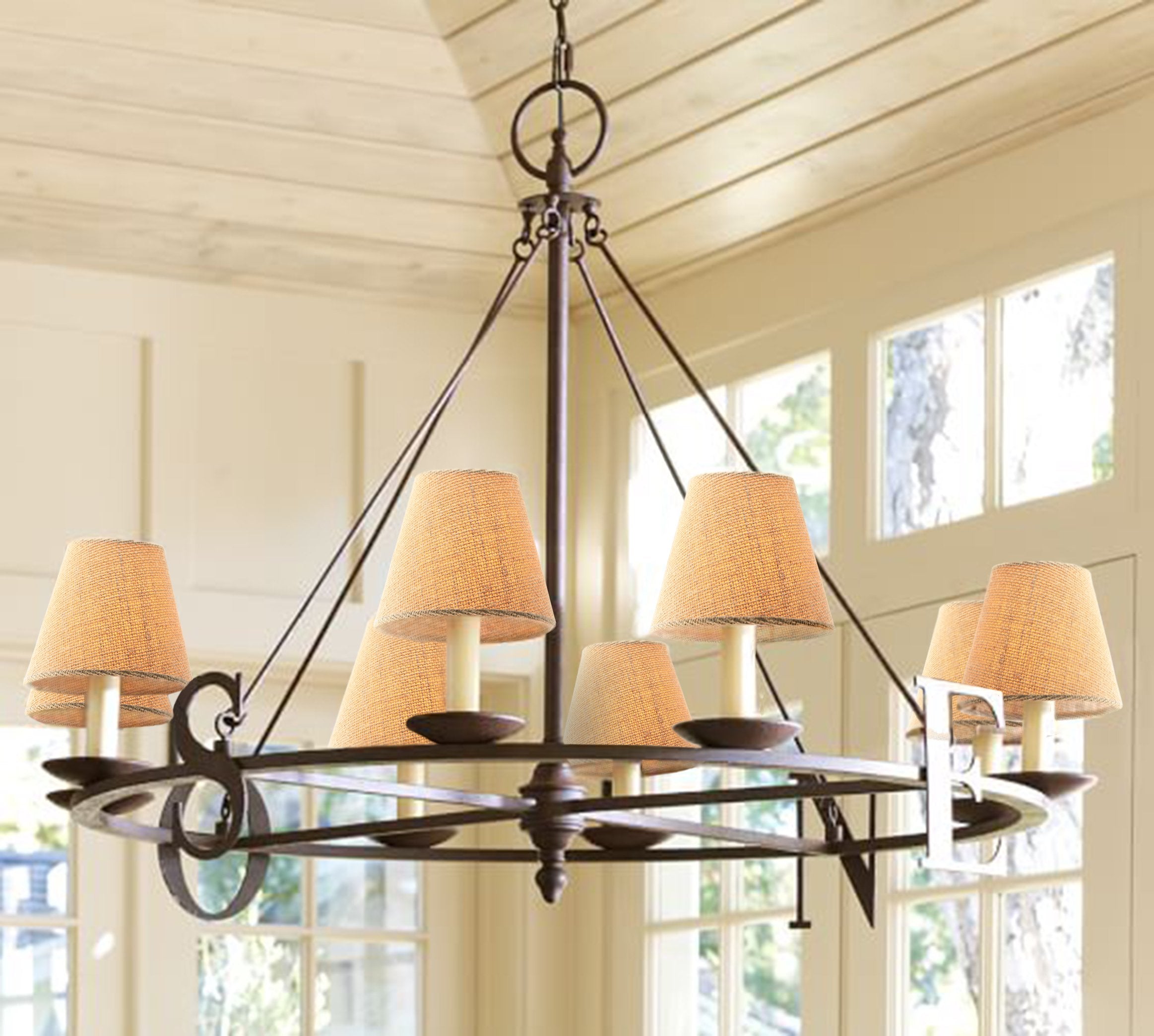 Eurus Home six-pack burlap lamp shades provide durable ambience