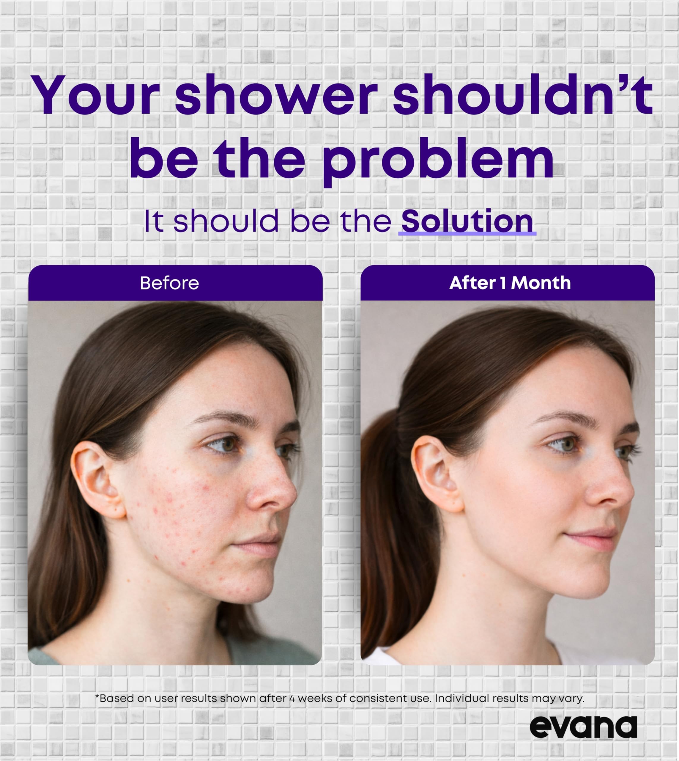EVANA filtered shower head chrome filter cartridge visible reduces impurities for purer water.