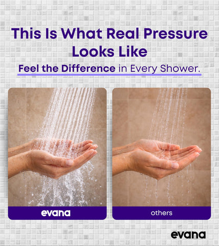 EVANA filtered shower head chrome packaging indicates easy-fit design for simple setup.
