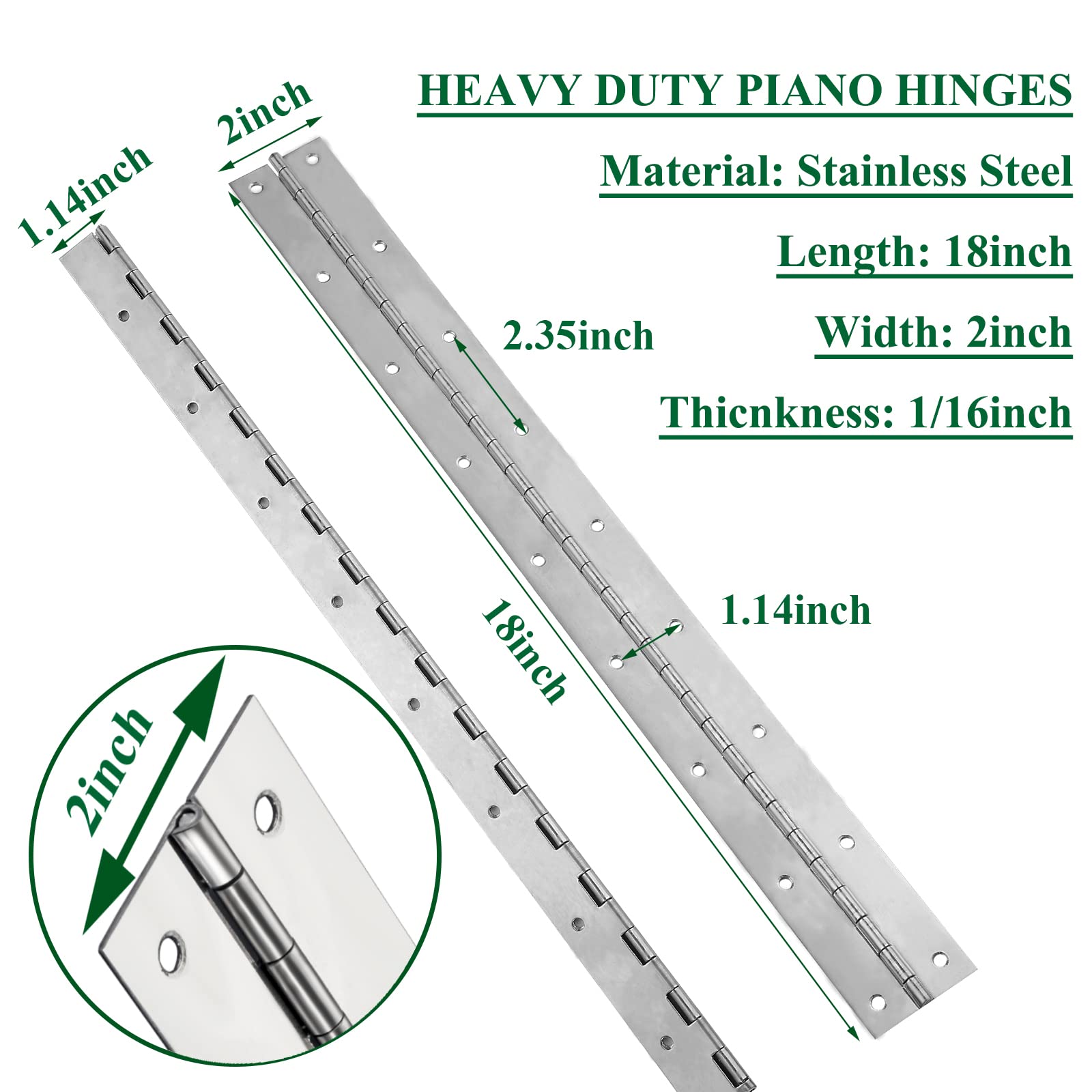 EVANCENT 2-inch open width hinge with holes supports heavy lids.