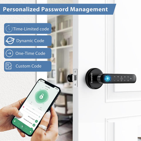 Evanshow biometric door knob close-up highlighting fingerprint sensor