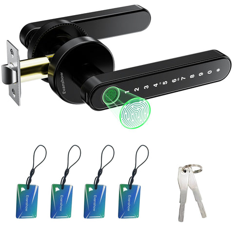 Evanshow fingerprint door lock front view showing sleek, modern security design for quick access