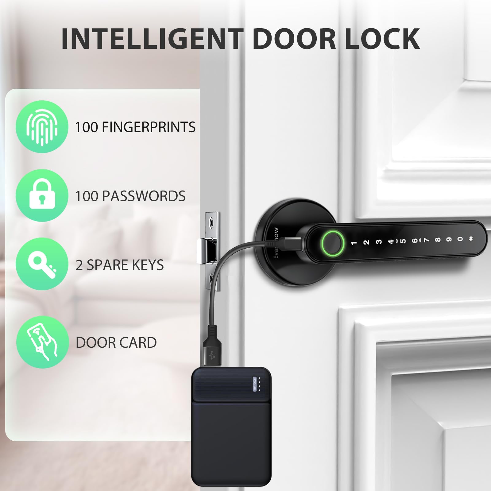 Evanshow lock USB emergency power port ready for external power backup