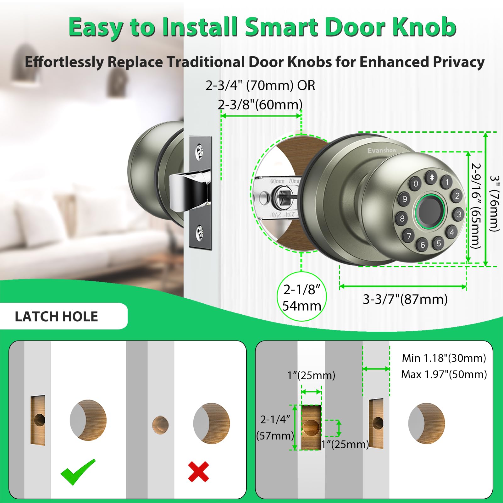 Evanshow anti peeping keypad entry enhances security during night access.