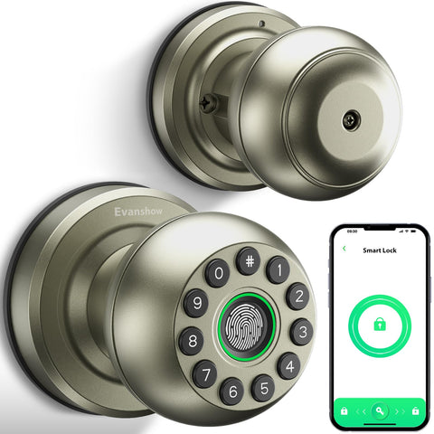 Evanshow Smart Door Knob fingerprint unlock close-up, fast access for busy households.