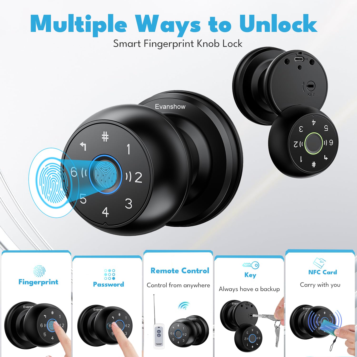 Evanshow fingerprint unlock on smart door lock for quick entry.