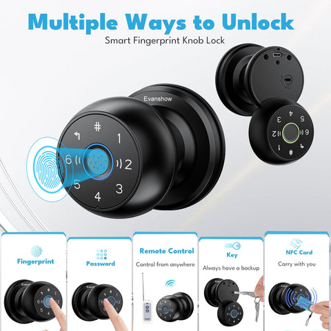 Evanshow fingerprint unlock on smart door lock for quick entry.