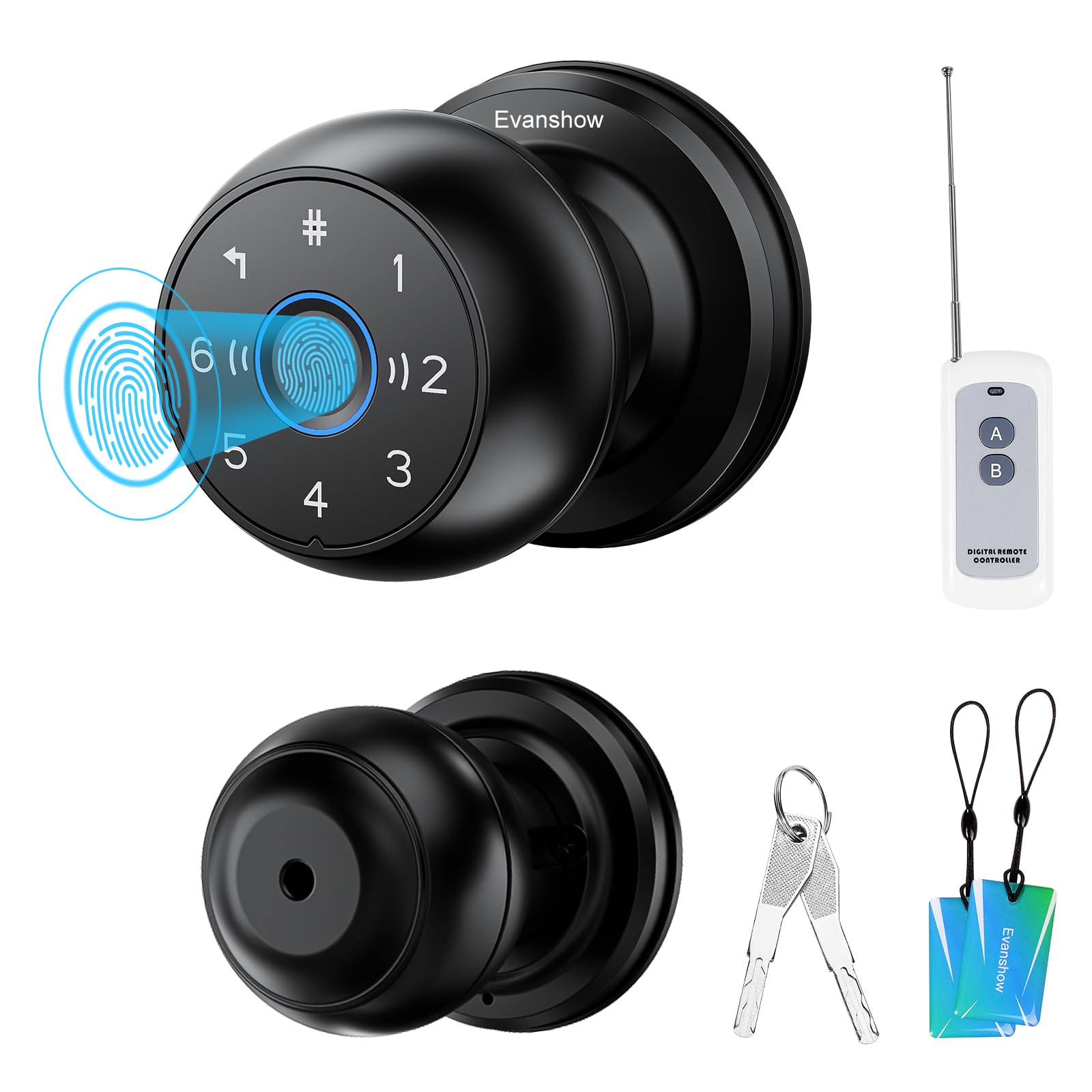 Evanshow waterproof smart door lock with remote enables convenient remote access.