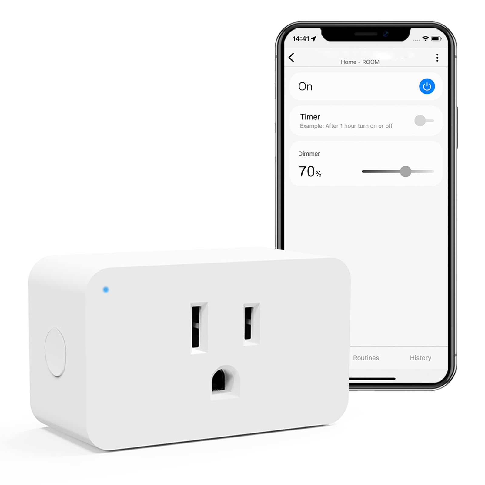 Eva's Light Z-Wave Dimmer Plug 800 Series in outlet for fast wireless control.