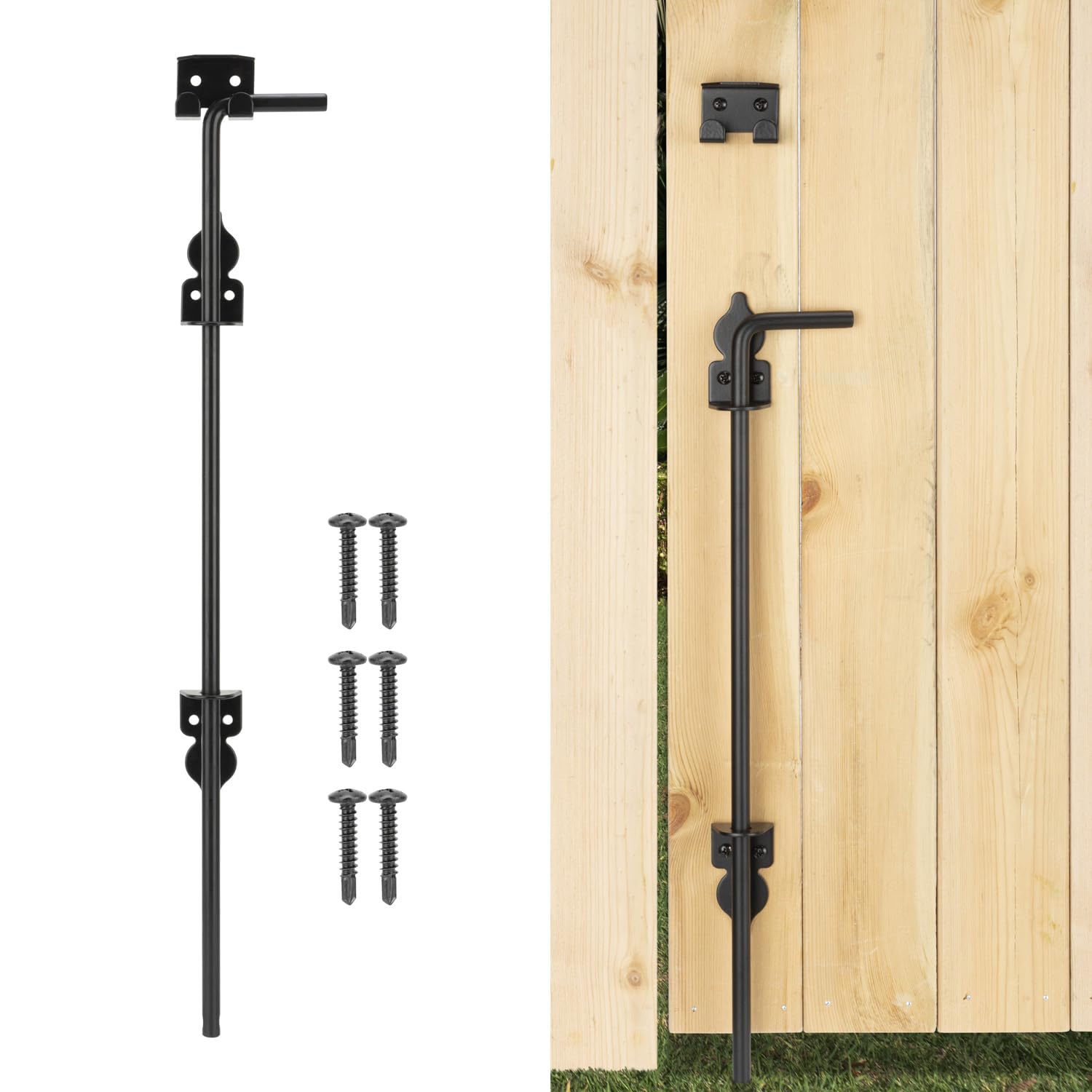 EVCUHASL eighteen-inch cane bolt in ground for durable outdoor gate security.