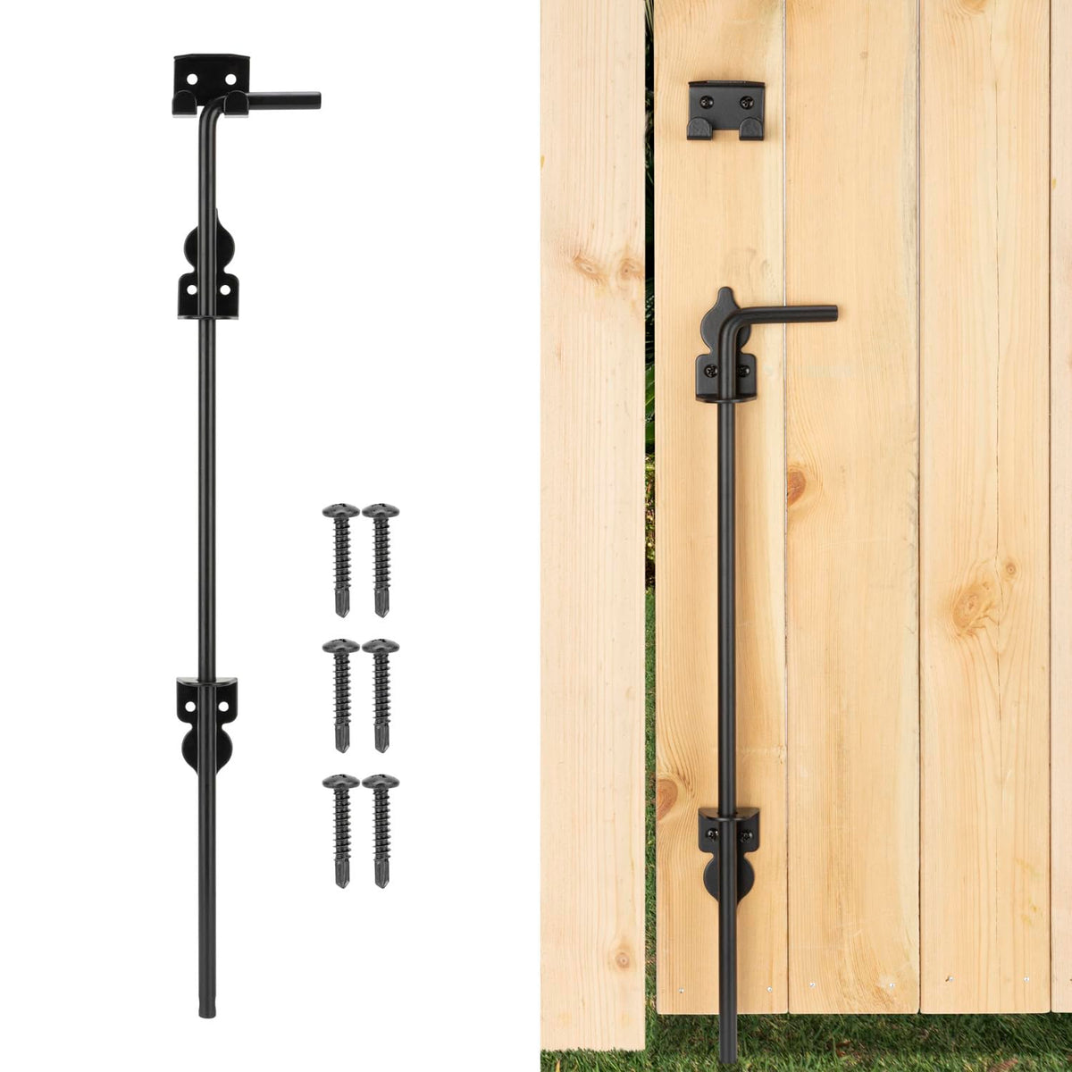 EVCUHASL eighteen-inch cane bolt in ground for durable outdoor gate security.