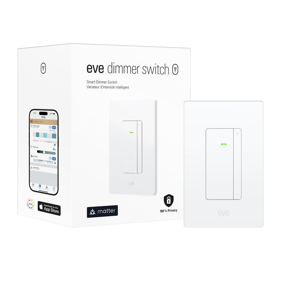Eve Dimmer Switch Matter front view highlighting precise brightness control
