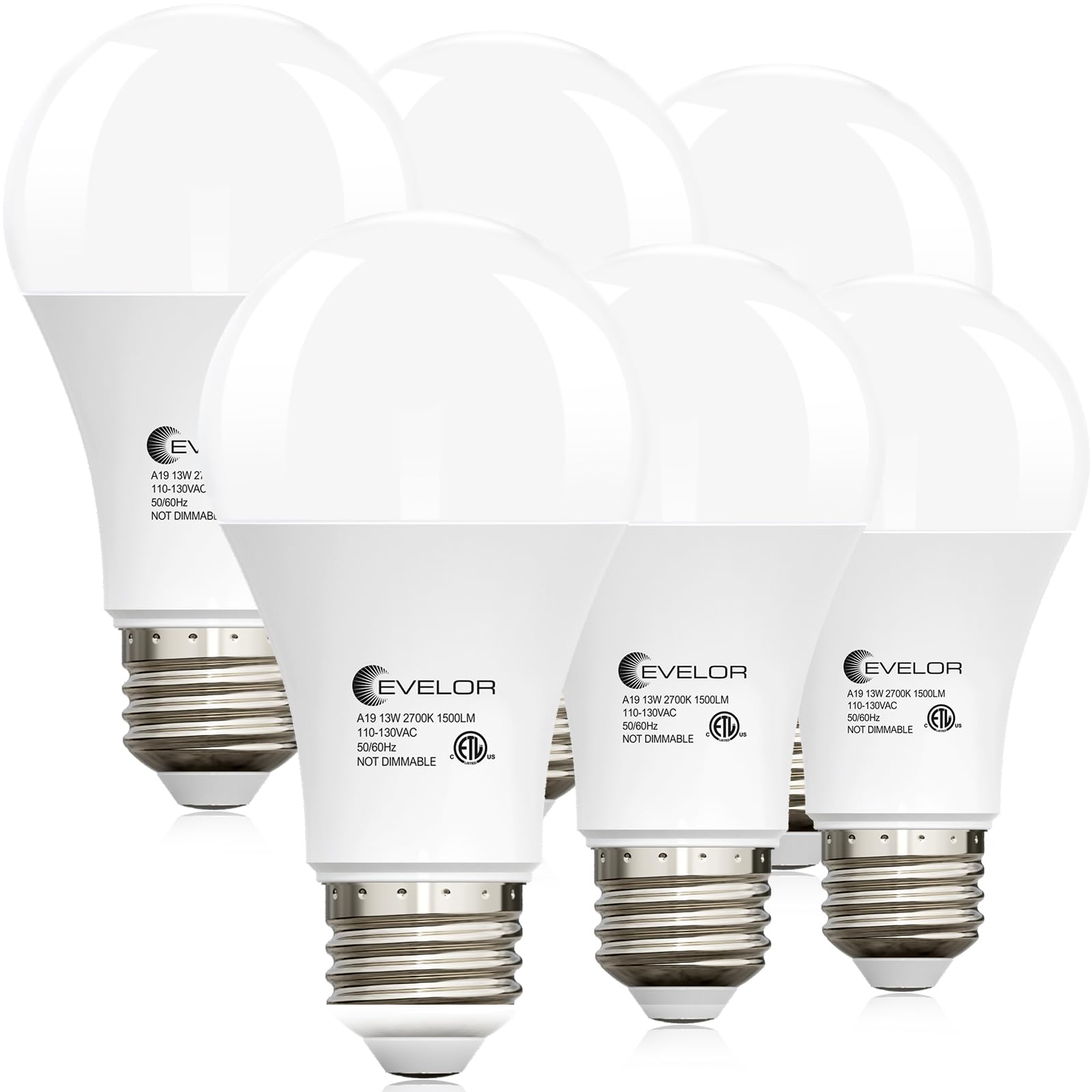 Evelor A19 LED bulb 2700K soft white for warm living spaces.
