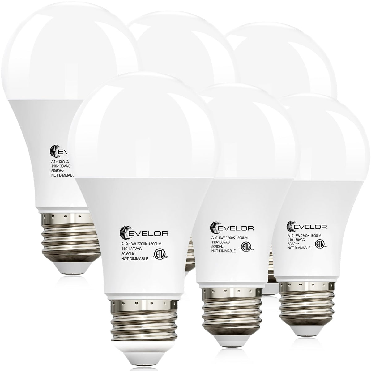 Evelor A19 LED bulb 2700K soft white for warm living spaces.