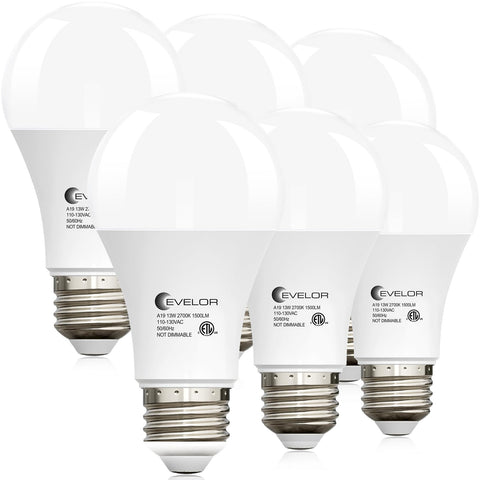 Evelor A19 LED bulb 2700K soft white for warm living spaces.