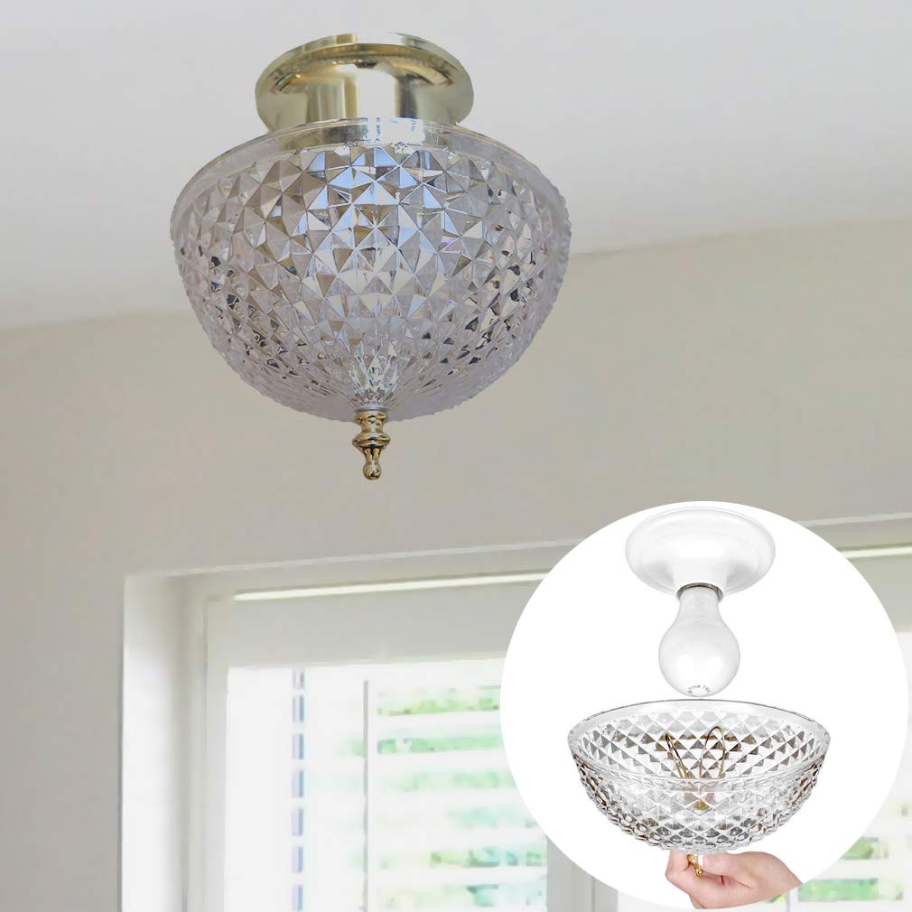 Evelots clip-on shade with antique diamond-cut acrylic dome enhances vintage ambiance.