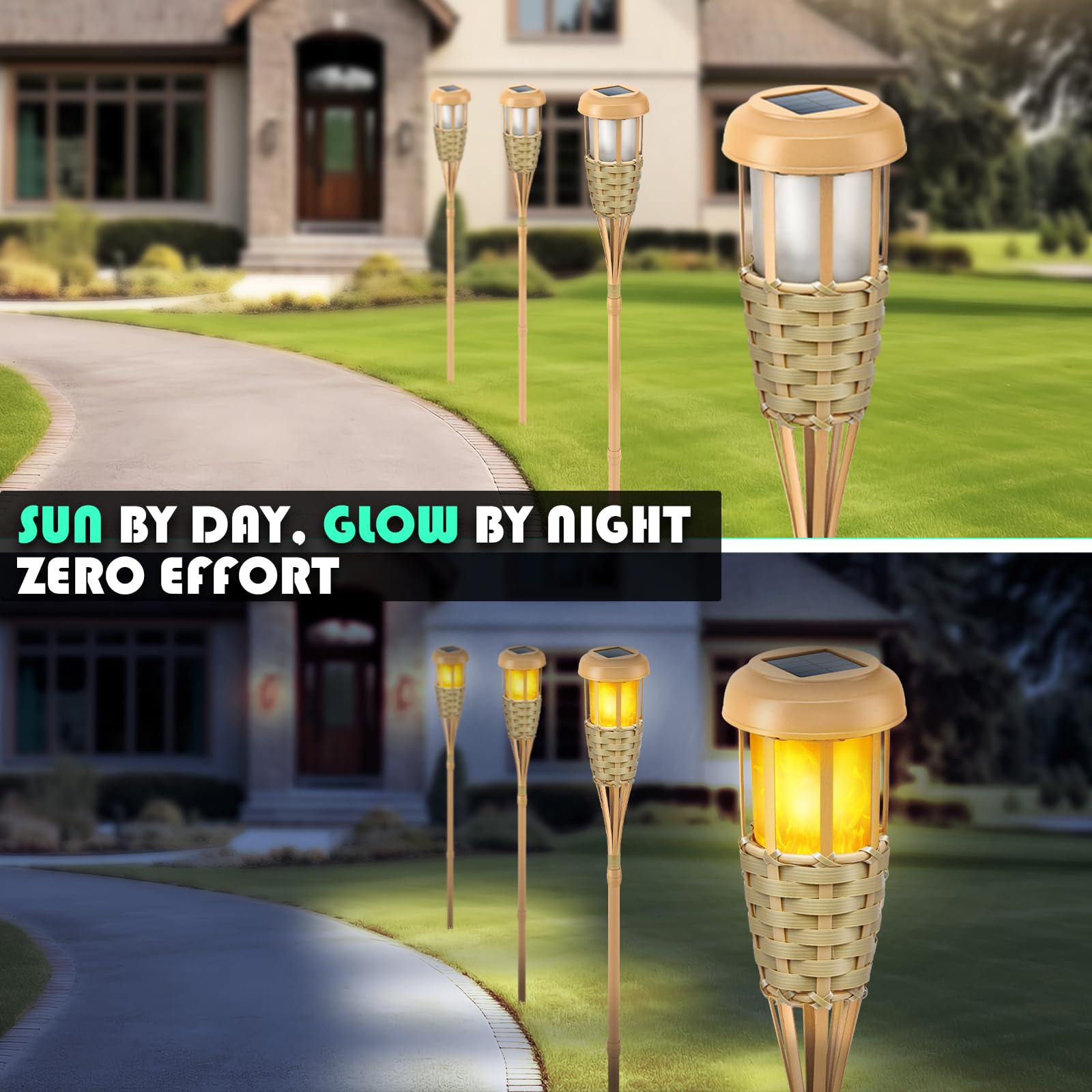 Evelynsun bamboo weaving torch design adds handcrafted charm to gardens.