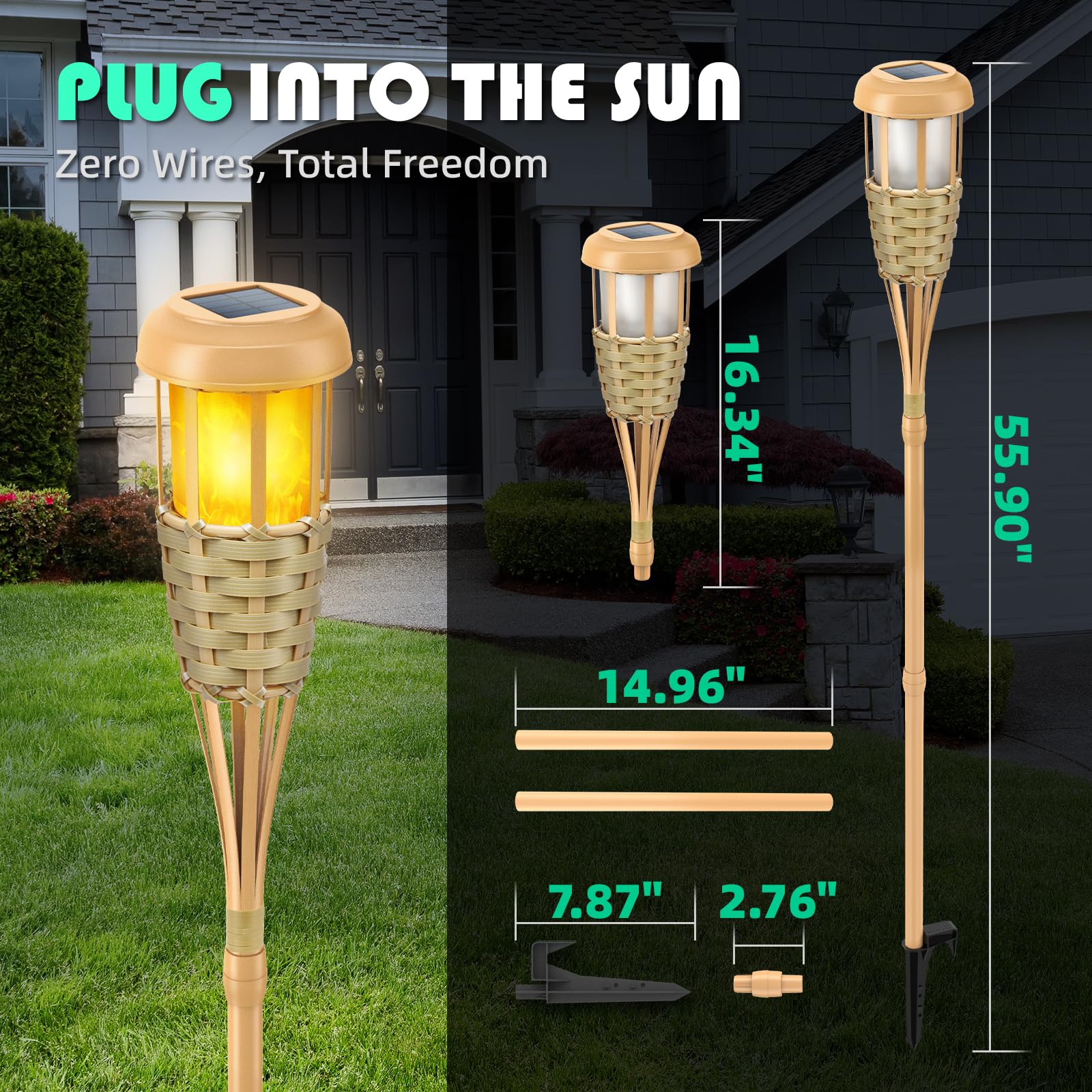 Evelynsun easy install torch with ground spike for quick setup.