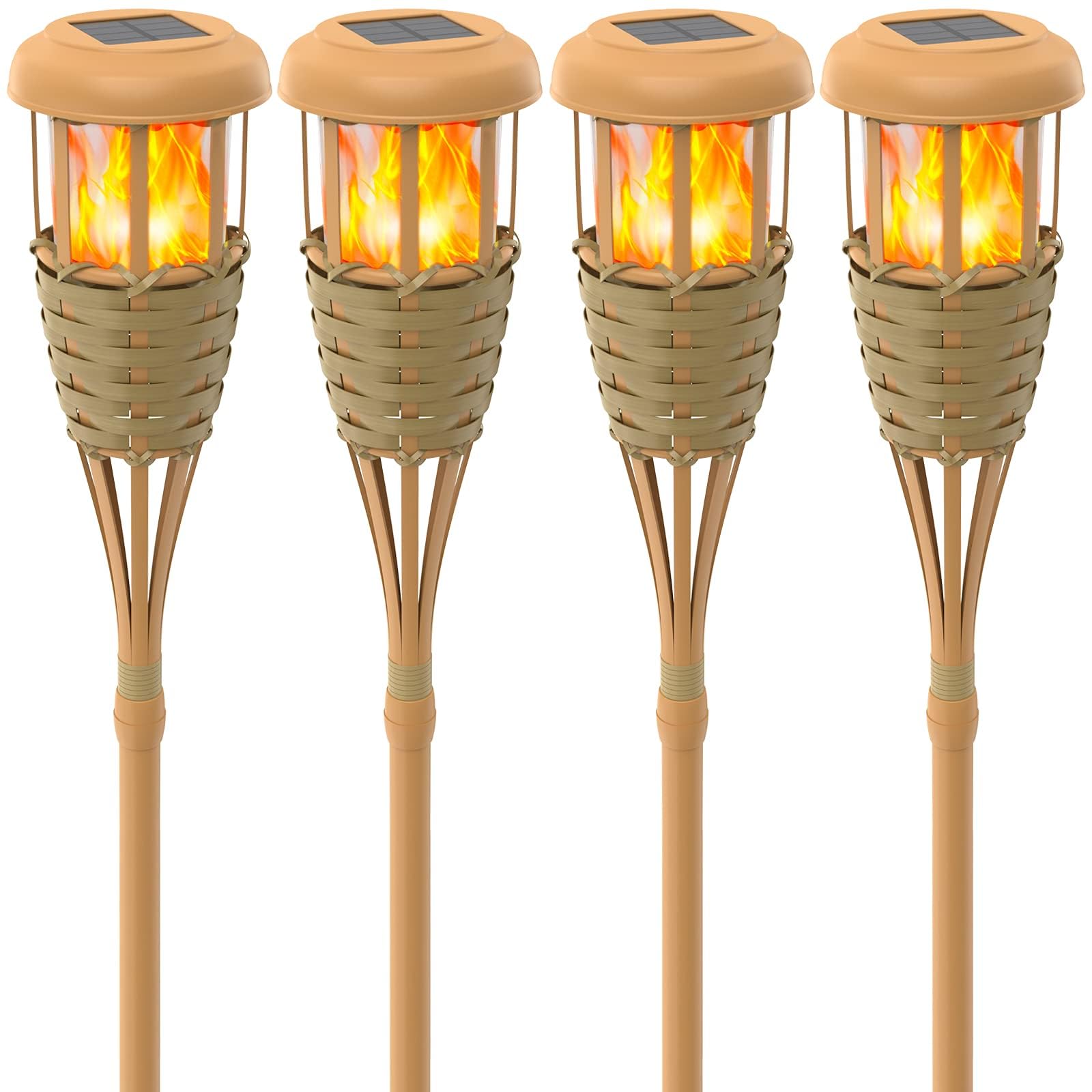 Evelynsun solar torch head with flickering flame for outdoor ambiance.