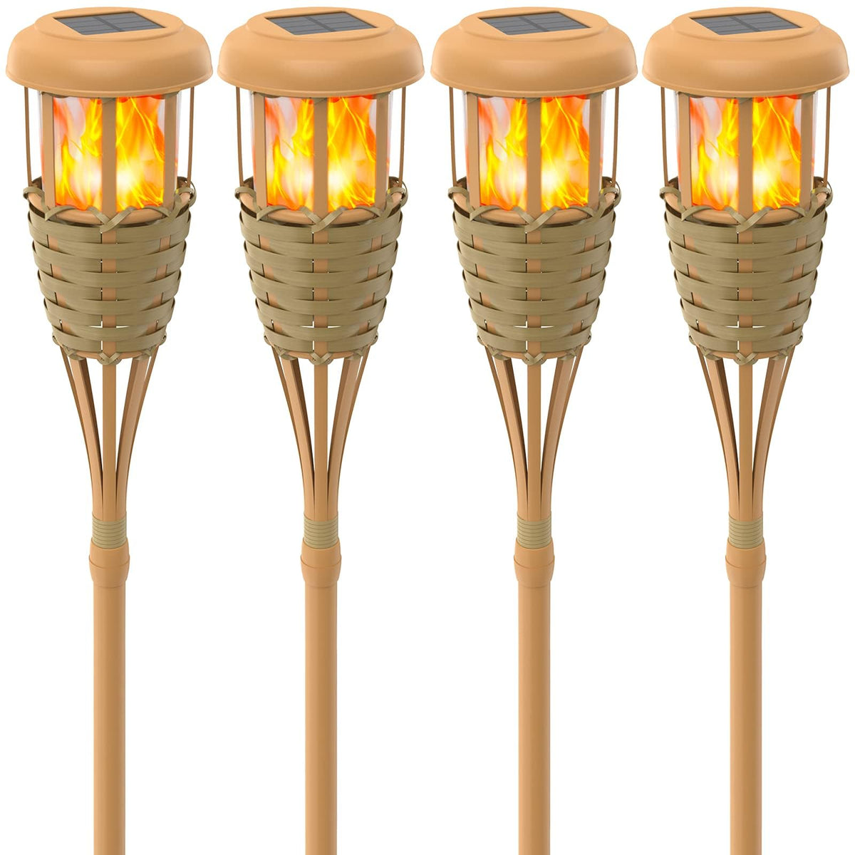 Evelynsun solar torch head with flickering flame for outdoor ambiance.