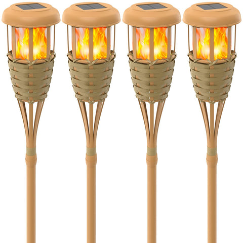 Evelynsun solar torch head with flickering flame for outdoor ambiance.