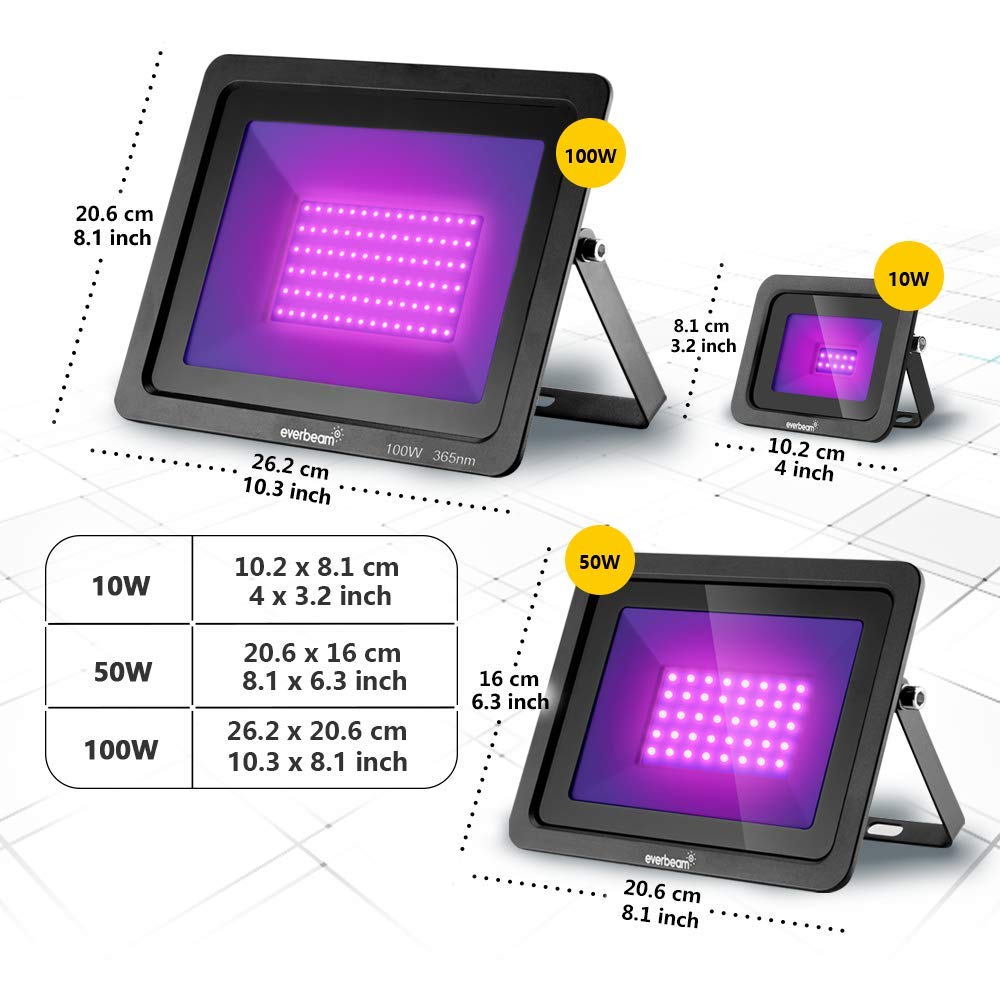 Everbeam stage UV light creates dramatic effects with a broad 120-degree beam.