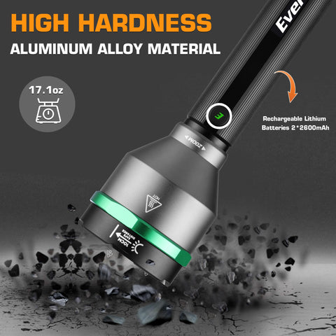 EverBrite 5000-lumen flashlight aluminum body durable against drops in rugged terrain