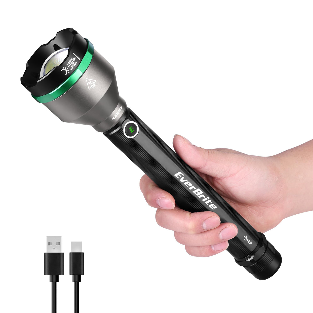 EverBrite 5000-lumen flashlight zoom beam for long-range visibility on trails