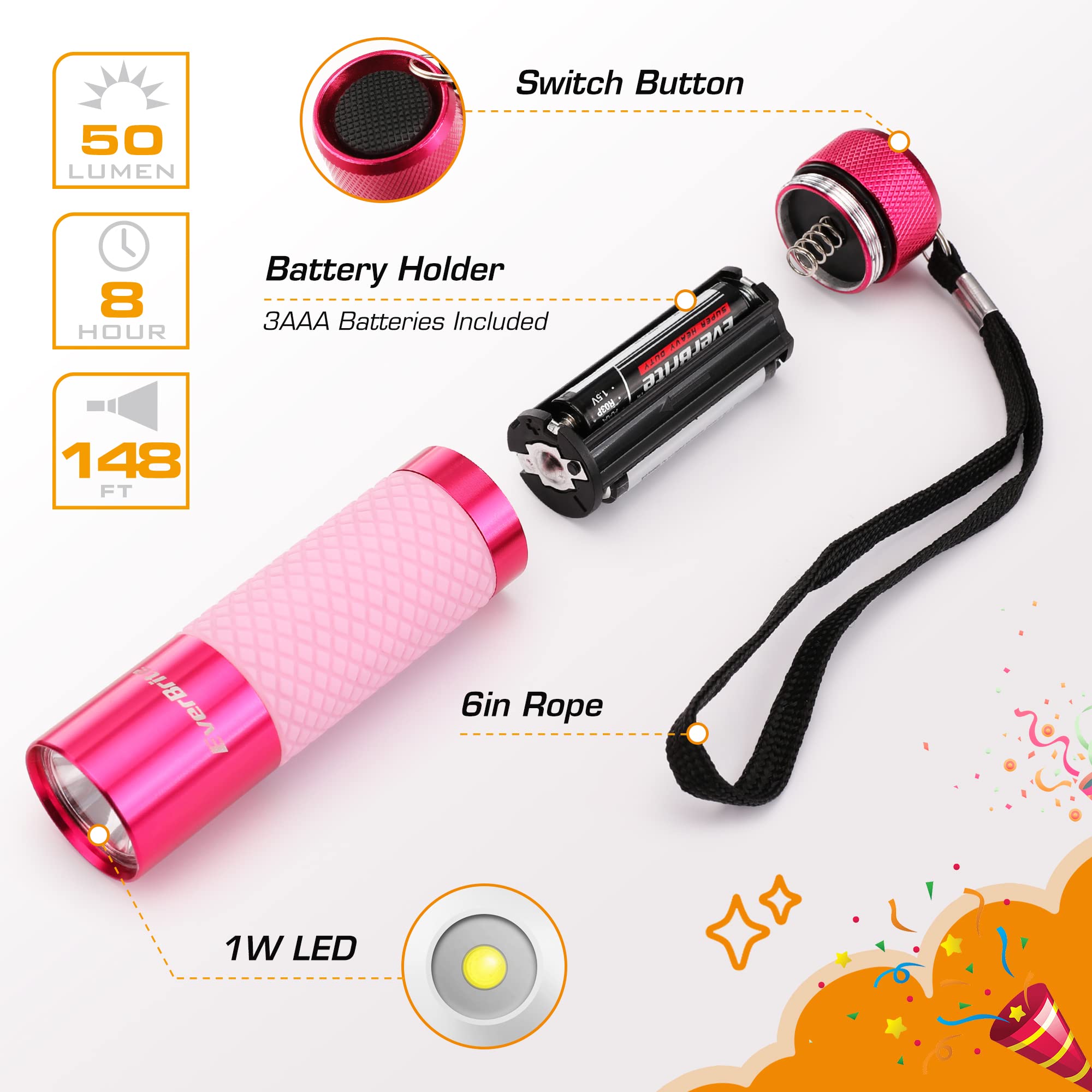 EverBrite yellow mini flashlight with glow-in-dark handle for easy finding.