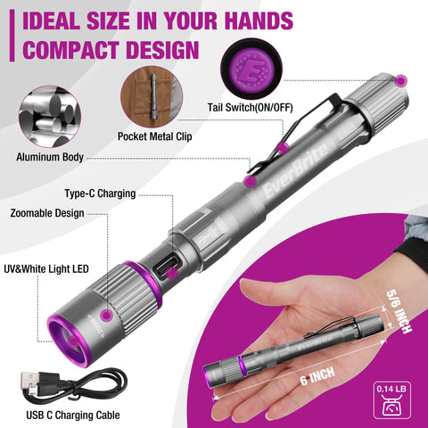 EverBrite zoomable beam shifts from flood to spotlight.