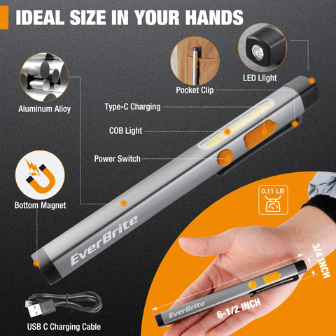EverBrite pen flashlight magnet base securing to metal surfaces during repairs.