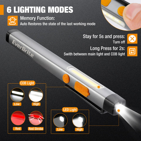 EverBrite pen flashlight USB-C charging port visible for quick recharges.