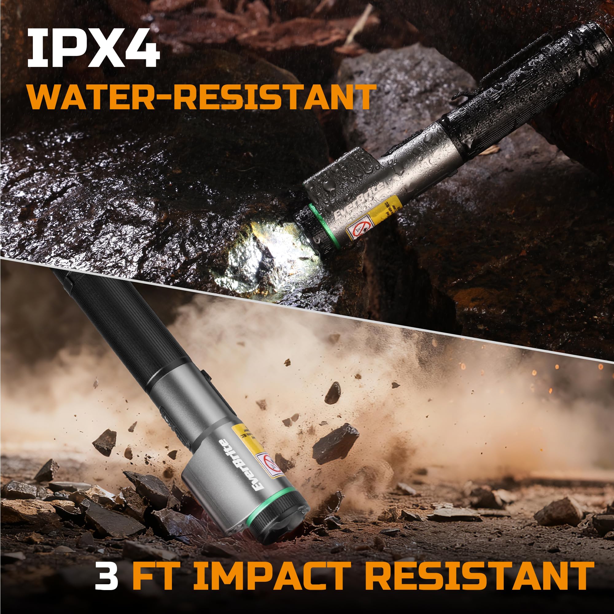 EverBrite IPX4 rating protects against splashes outdoors.