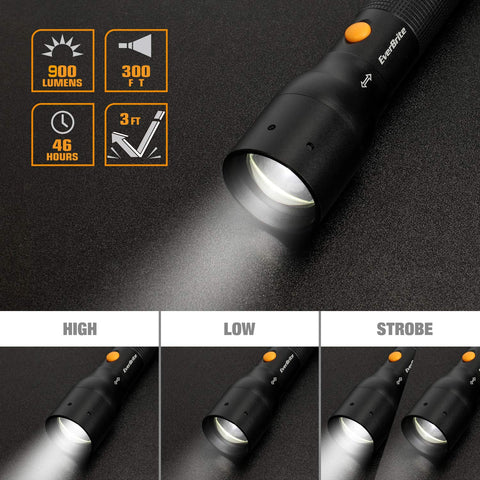 EverBrite flashlight in-use during camping with long-range beam for visibility