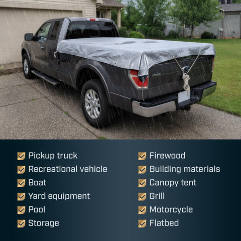 Evercover tarp sizes accommodate furniture, equipment, and materials