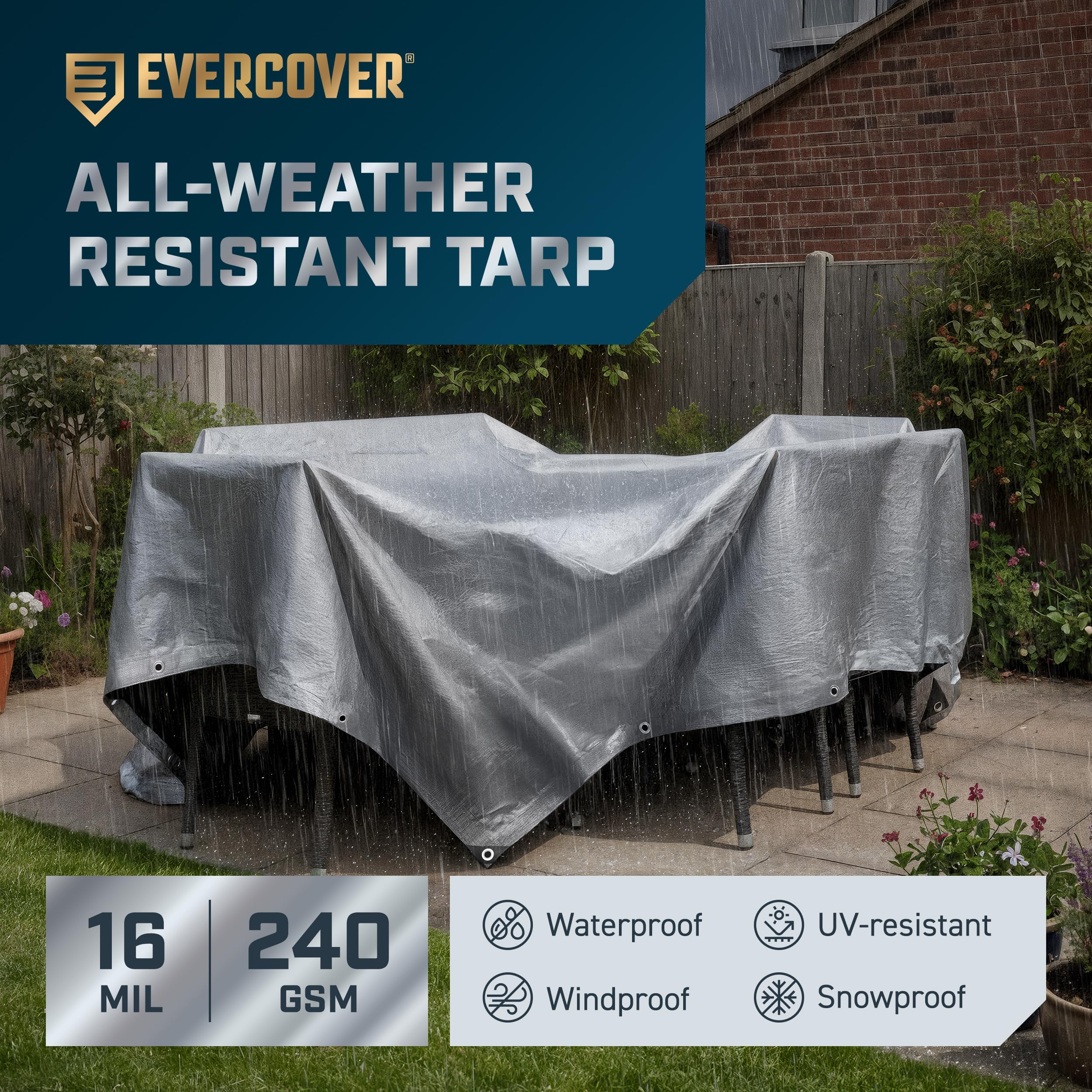Evercover tarp rustproof grommets secure setups on windy days