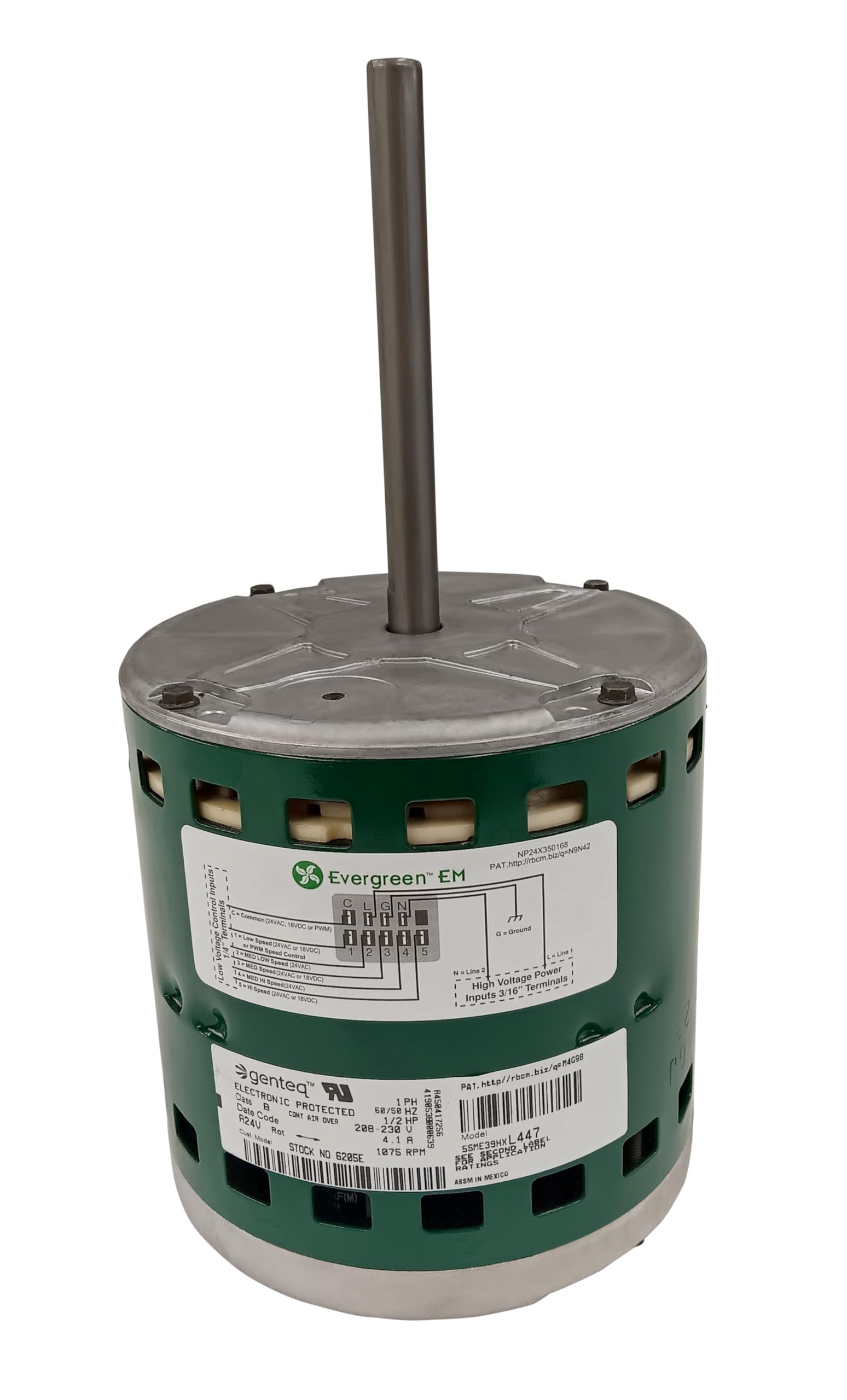 Evergreen X13 motor front view for easy furnace replacement and compact fit.