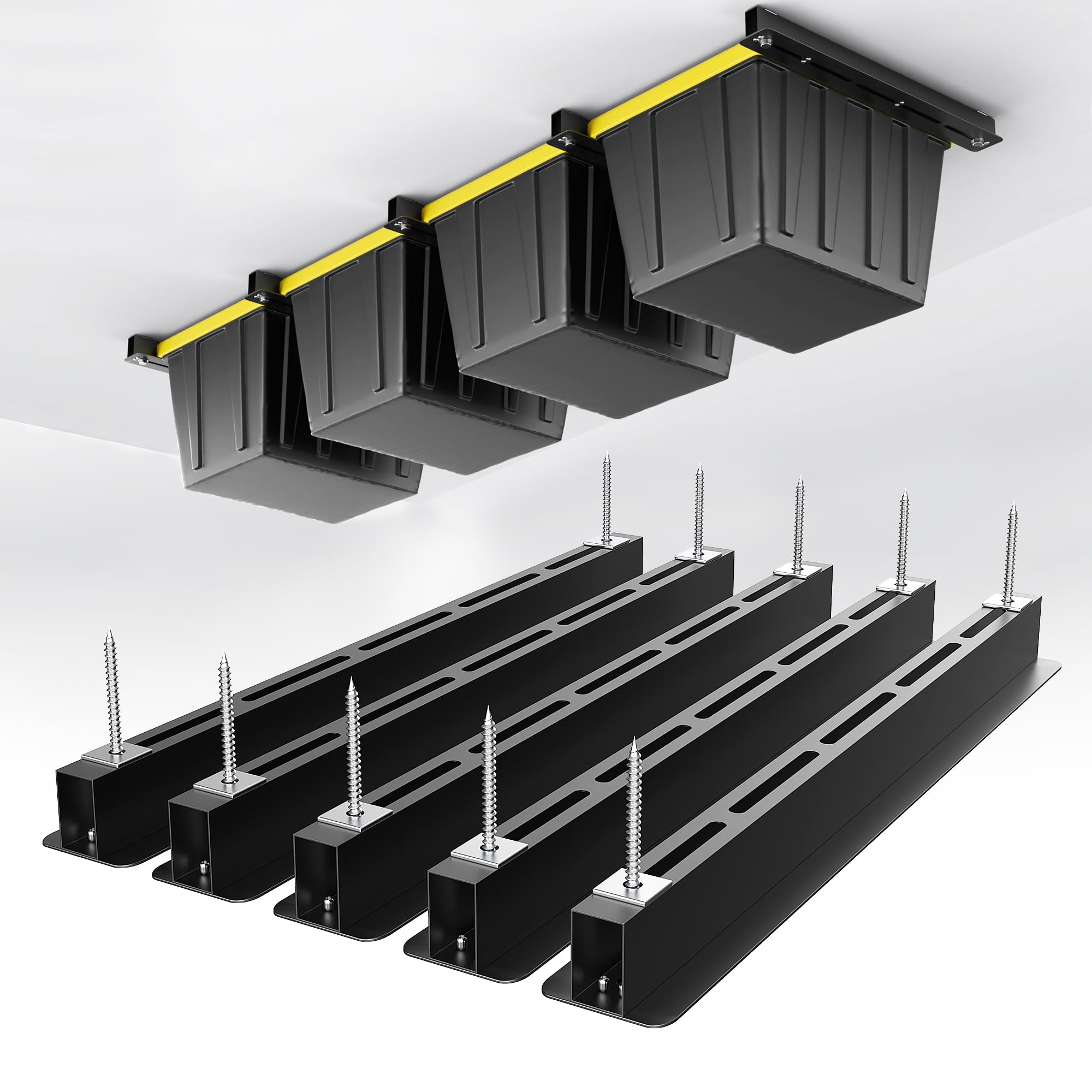 EVERHANGER ceiling storage rack installed in a garage for space efficiency