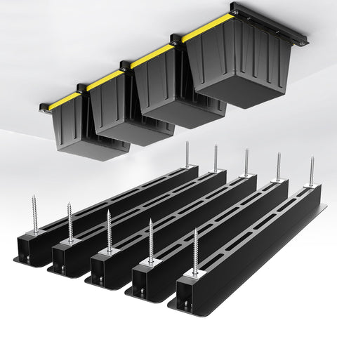 EVERHANGER ceiling storage rack installed in a garage for space efficiency