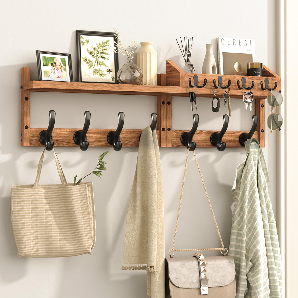 Evermagin 29-inch coat rack wall mount with shelf keeps jackets organized and entryways tidy.