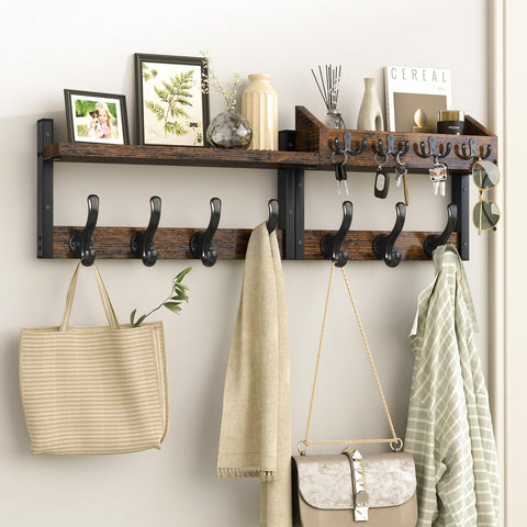 Evermagin 29-inch coat rack with shelf organizes coats and accessories in a tidy entryway.