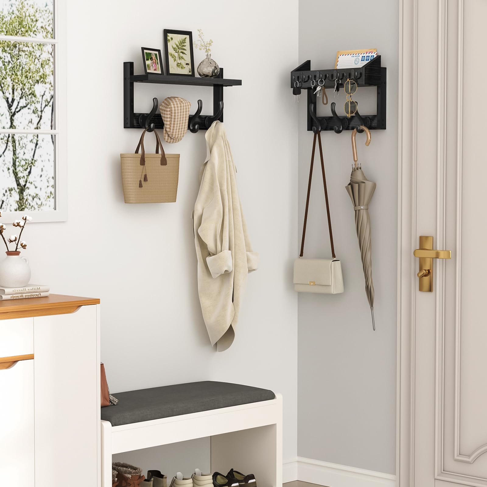Evermagin coat rack hooks close-up highlighting 11 sturdy metal hooks for heavy garments.