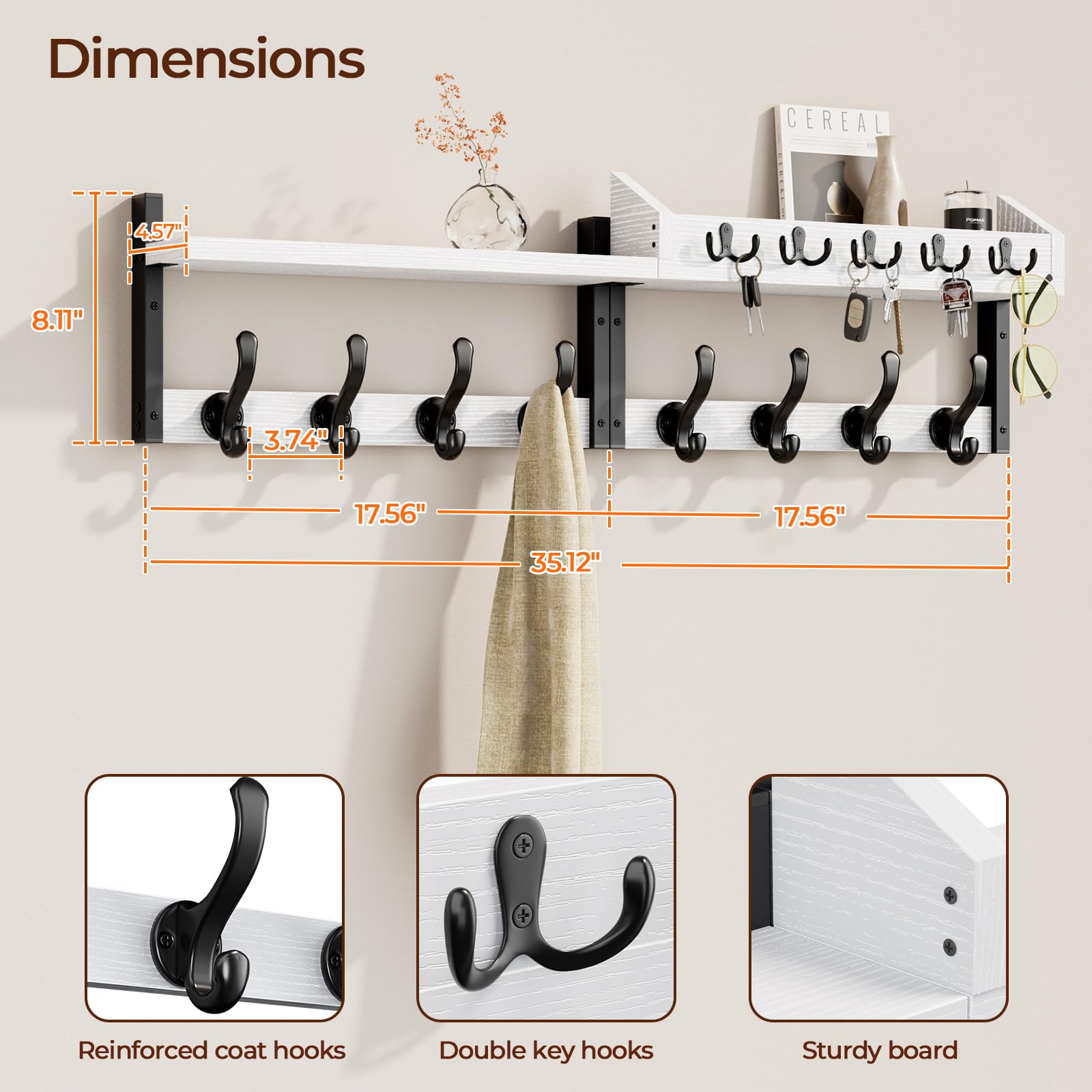 Evermagin coat rack shelf display showing top storage for decor and essentials.