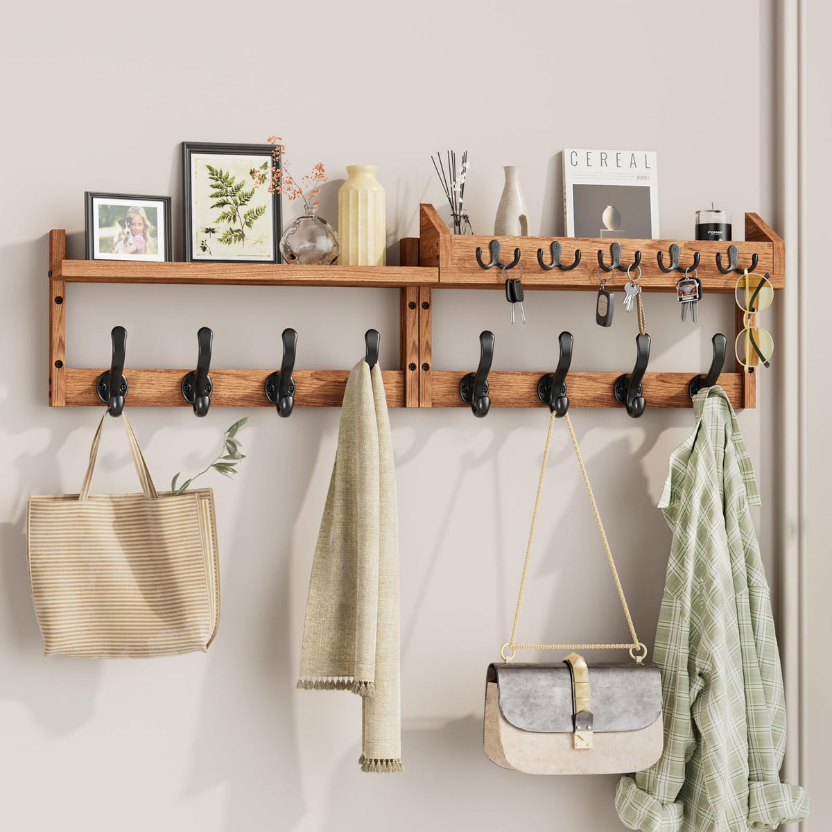 Evermagin coat rack wall mount with 35inch display shelf for organized entryways