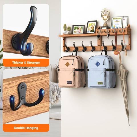 Seven coat hooks and four key hooks support daily outerwear and accessories.