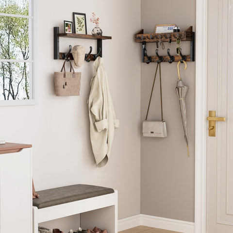 Evermagin sturdy pine with 7 coat hooks supports heavy coats and purses.