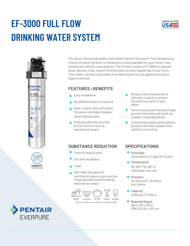 USA-made Everpure cartridge delivers reliable filtration in a compact canister.