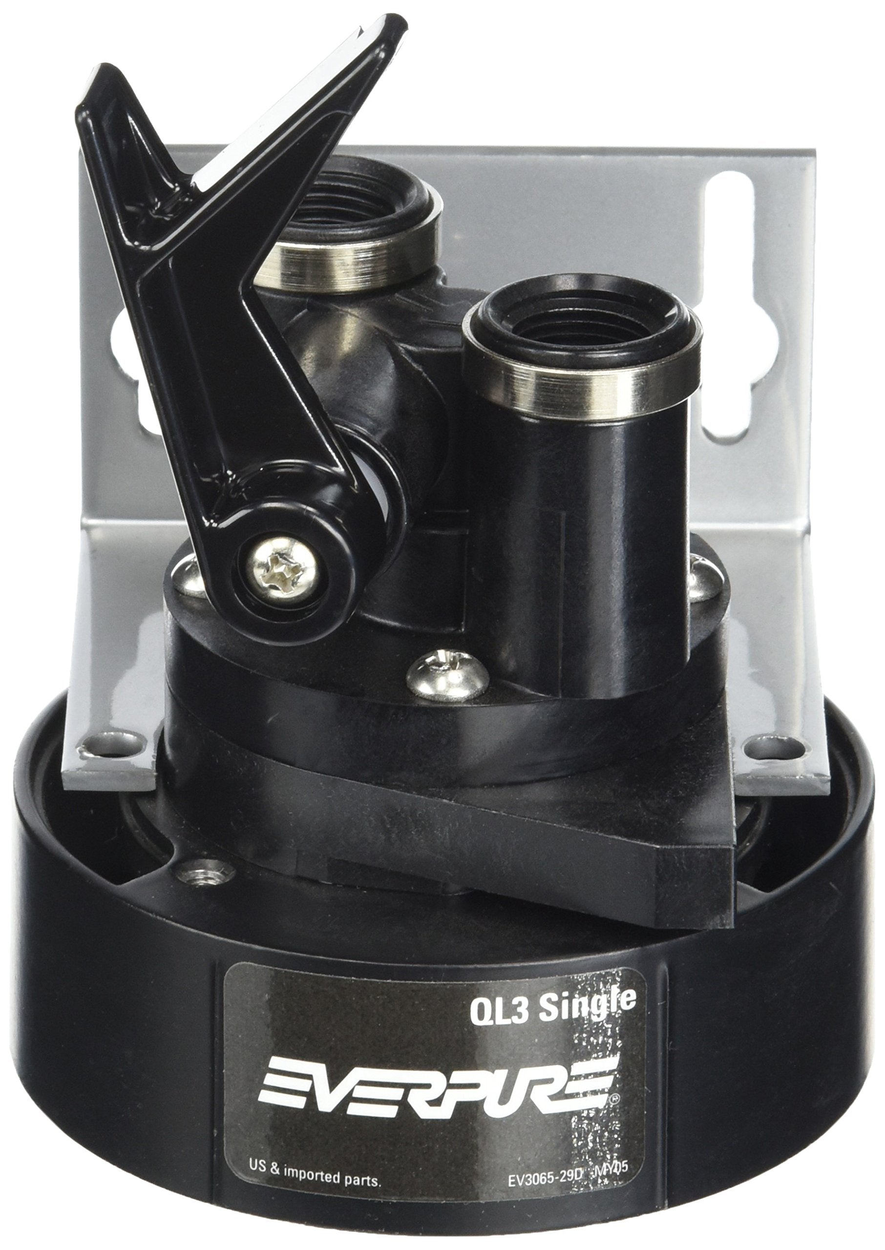 Everpure EV9259-14 QL3 filter head with built-in shut-off valve for easy maintenance.