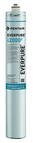 Everpure EV961222 i2000 2-filter cartridge for ice machines reduces scale and improves water quality.